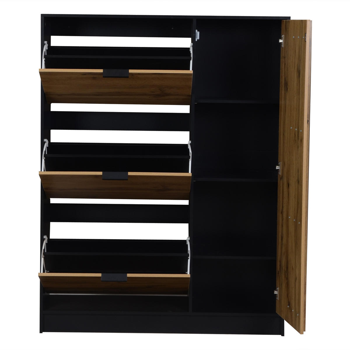 SCHUHSCHRANK 100x30x130 MDF 3 Klappfächer 1 Türfach Holz Schwarz - Naturfarben, Holzwerkstoff (100/130/30cm) - FLIEKS