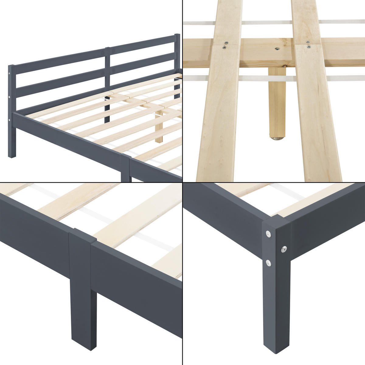 HOLZBETT Nakkila - Dunkelgrau, Holz (180/200cm) - [en.casa]