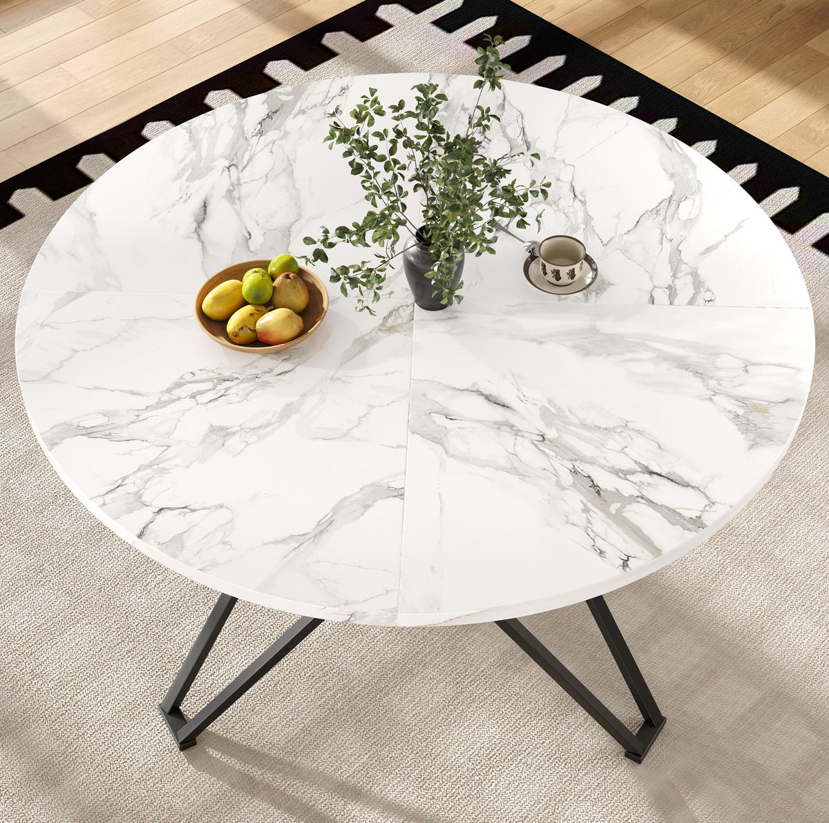 ESSTISCH rund, MDF mit Marmoroptik & Metallgestell, 100/100/76 cm, Schwarz - Schwarz, Holzwerkstoff (100/100/76cm) - Redom