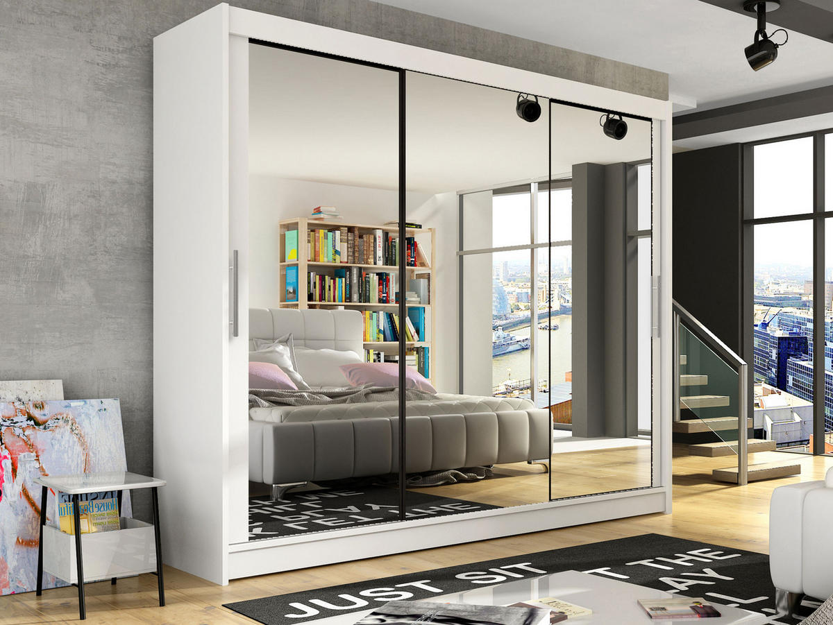 KLEIDERSCHRANK Aston III - Silberfarben/Weiß, Holzwerkstoff/Kunststoff (250/215/58cm) - MIRJAN24