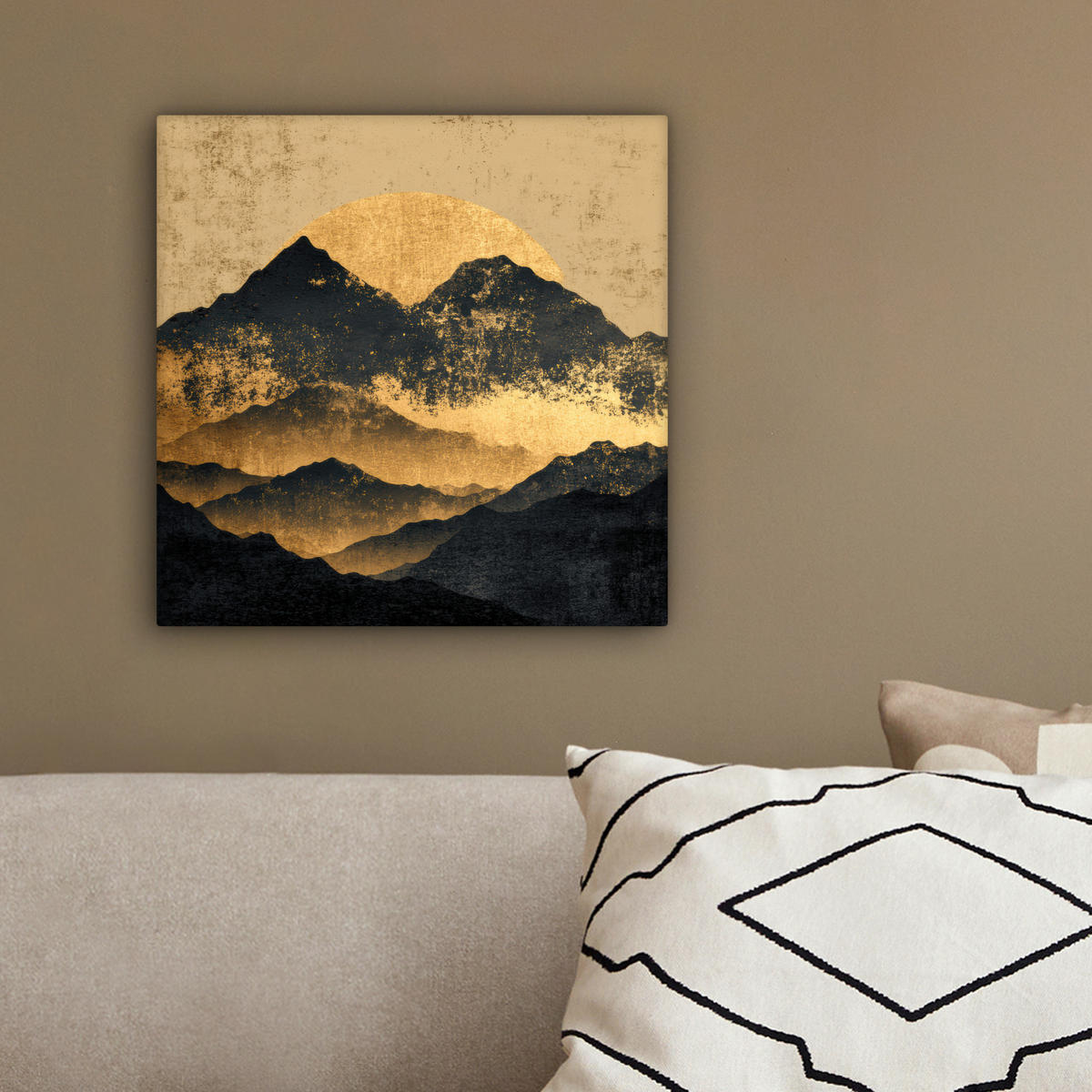 LEINWANDBILD Goldene Berge bei Mondschein Deko Wohnzimmer 20x20 cm - Goldfarben, Textil (20/20cm) - MuchoWow