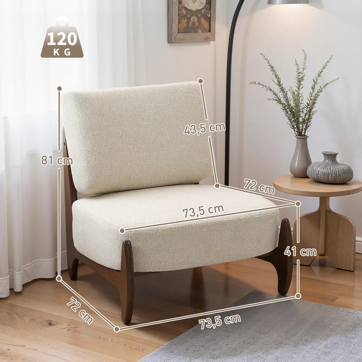 SESSEL DE-13303 Chenille-Stoff & dickes Polster Creme - Creme, Holz (72/81/73.5cm) - ComfortXL