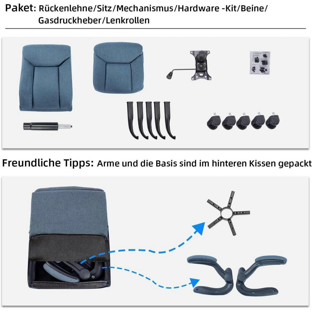 BÜROSTUHL mit hochklappbarer Armlehne Stoff Blau - Blau, Textil (68/113/70cm)