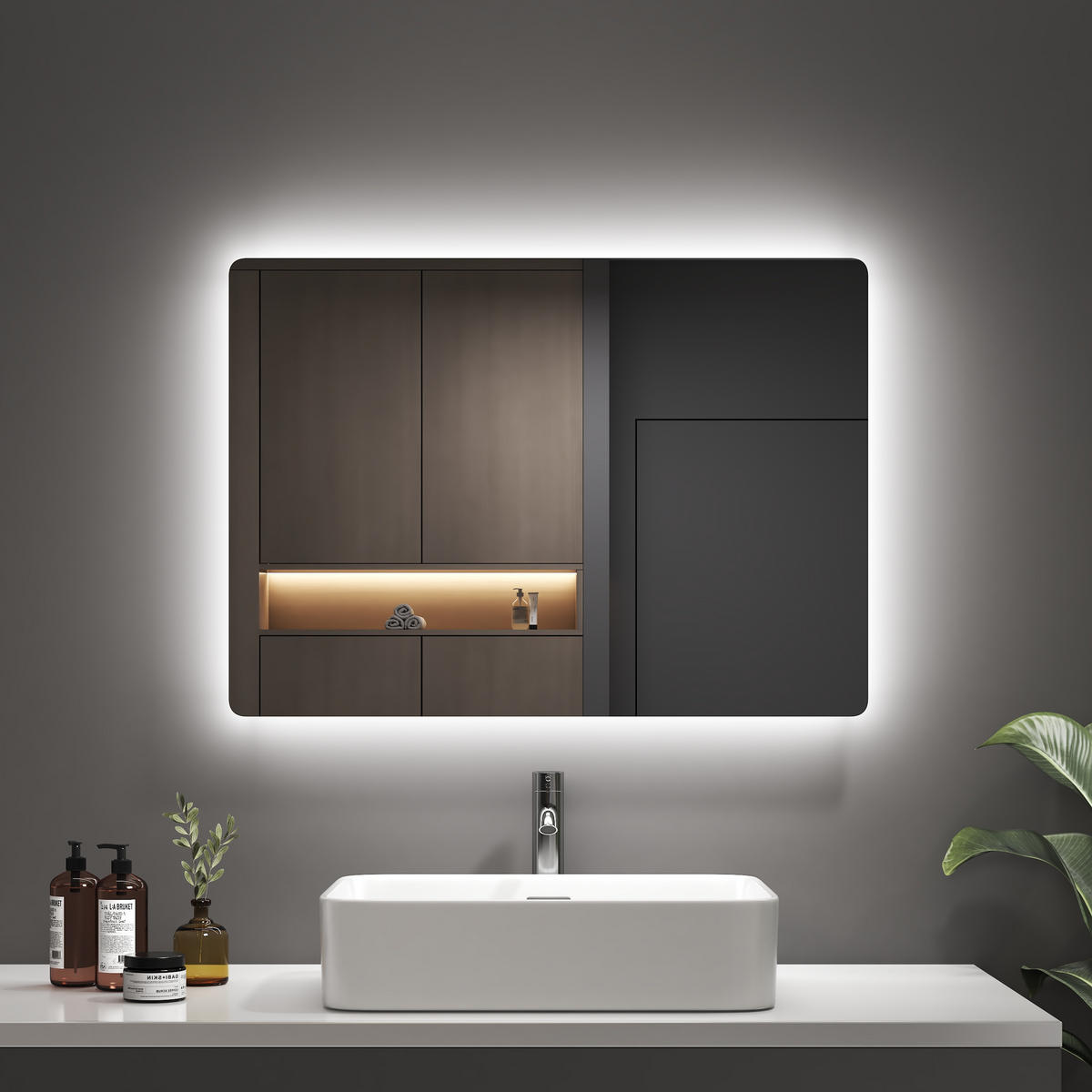 BADSPIEGEL mit Power-Off-Memory-Funktion Beleuchtung Rechteckig 70/50 cm - Weiß, Glas (50/3/70cm) - EMKE