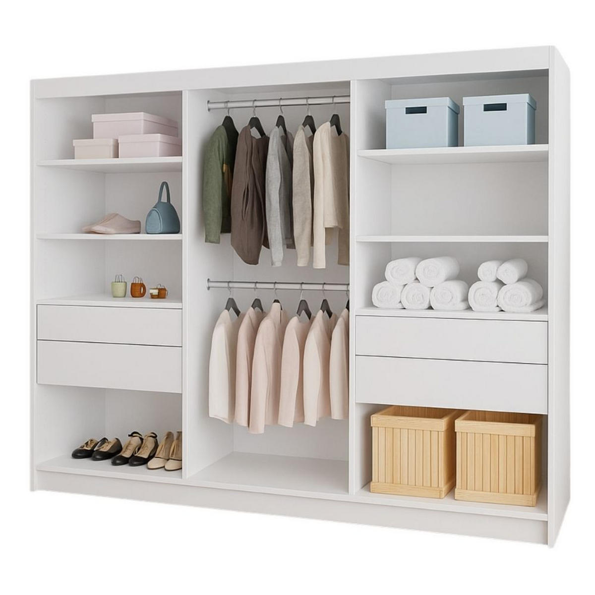 SCHWEBETÜRENSCHRANK Lami mit Spiegel und Lamellen, 215x200x61cm, Weiß+Schwarz - Schwarz/Weiß, Holzwerkstoff (200/215/61cm) - AN-Moebel 4u