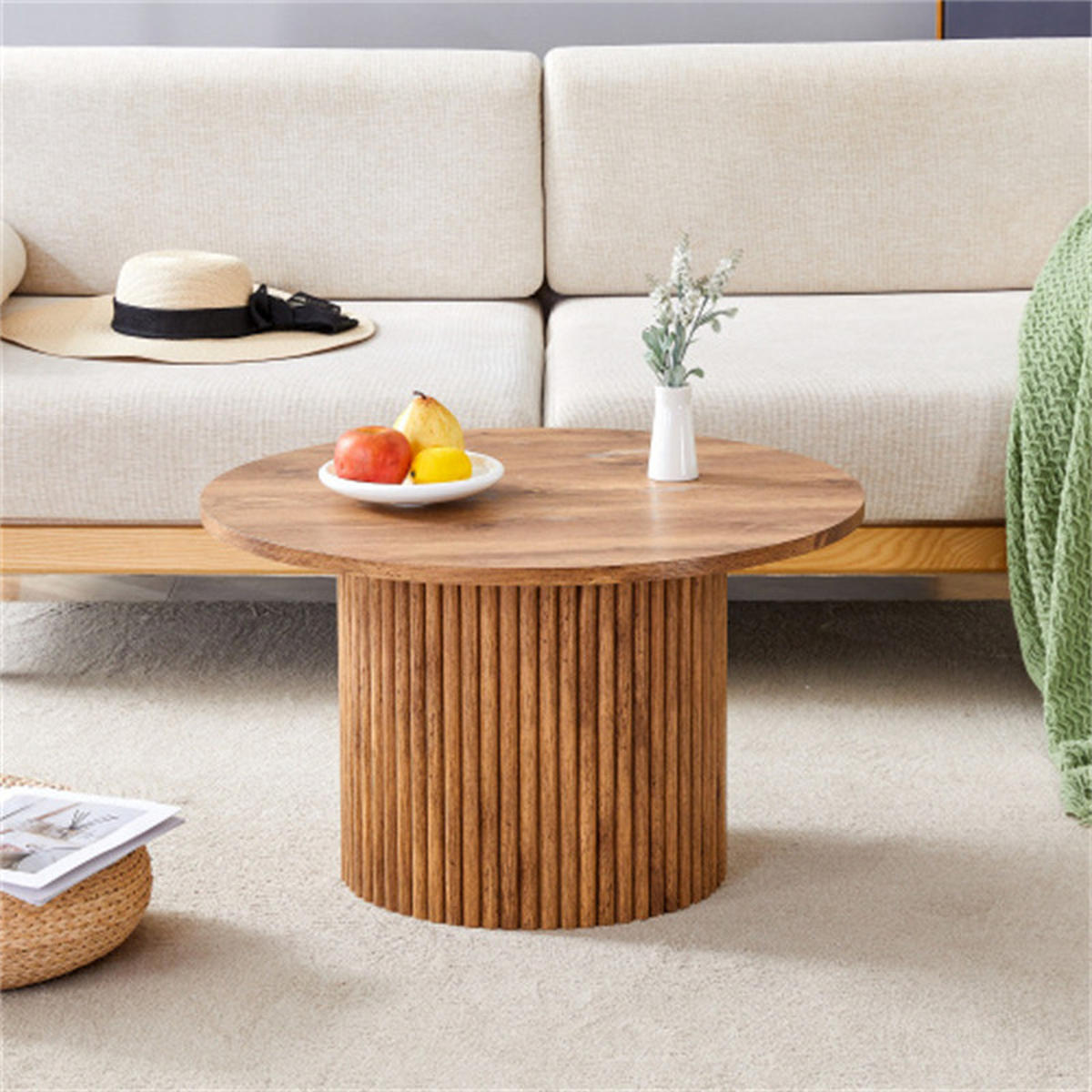 COUCHTISCH rund Säulendesign, Holzoptik, 70x70x42 cm - Braun, Holzwerkstoff (70/70/42cm) - Blomus