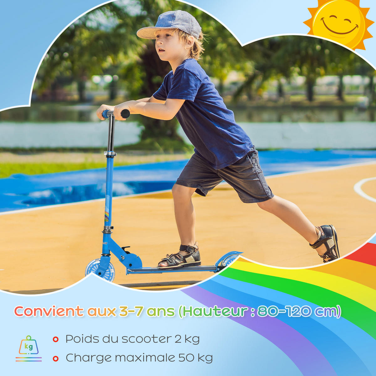 KINDERSCOOTER DE-16942 LED-Räder & Musik Blau - Blau, Metall (67/32/78cm) - ComfortXL