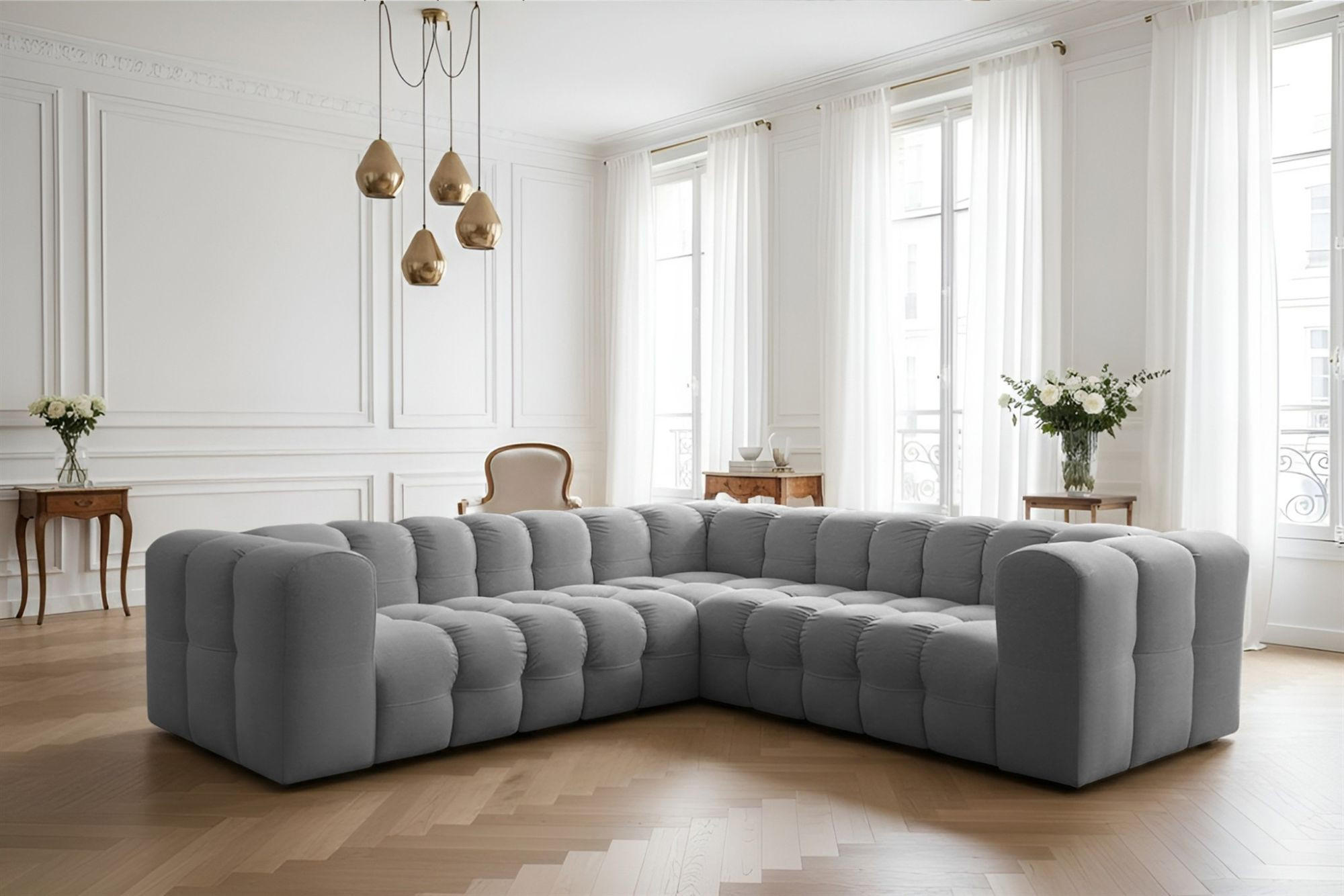 ECKSOFA Solvie Xs In Tiffani - Grau, Holzwerkstoff/Textil (270/270cm) - Fun Möbel