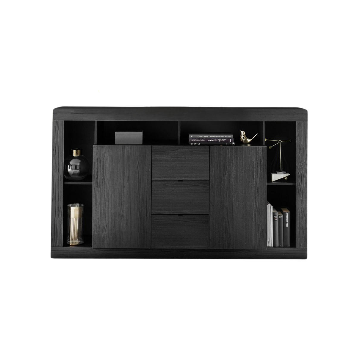 SIDEBOARD mit 2 Türen und 3 Schubladen L172 cm - Rimini - Schwarz, Holzwerkstoff (40/102/172cm) - Calicosy