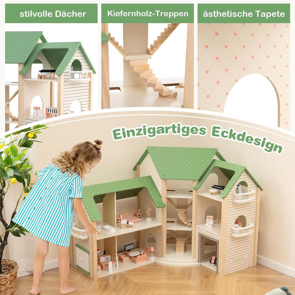 PUPPENHAUS 83cm Grün - Grün, Holz (37/83/87cm) - COSTWAY