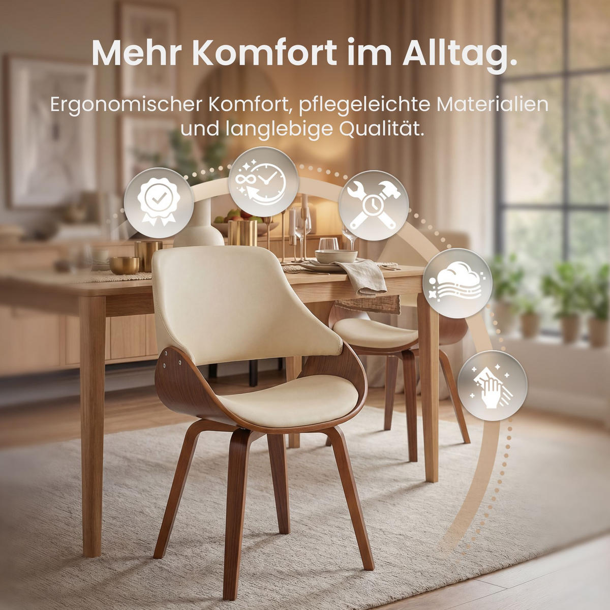 ESSZIMMERSTUHL Lederlook Walnuss/Creme - Walnussfarben/Creme, Holz/Textil (52/86/54cm) - CLP