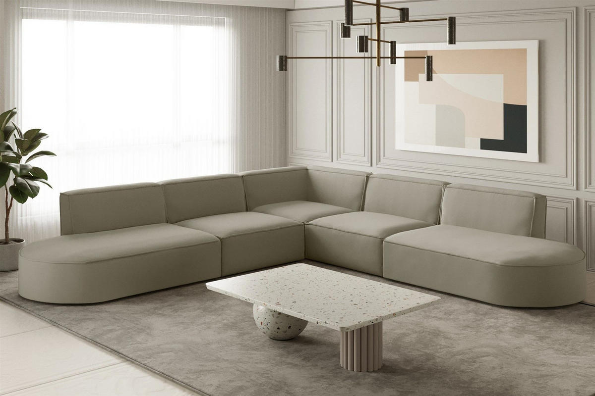 ECKSOFA Universal Palma Opera Velvet - Perlmutt, Holzwerkstoff/Textil (276/276cm) - Fun Möbel