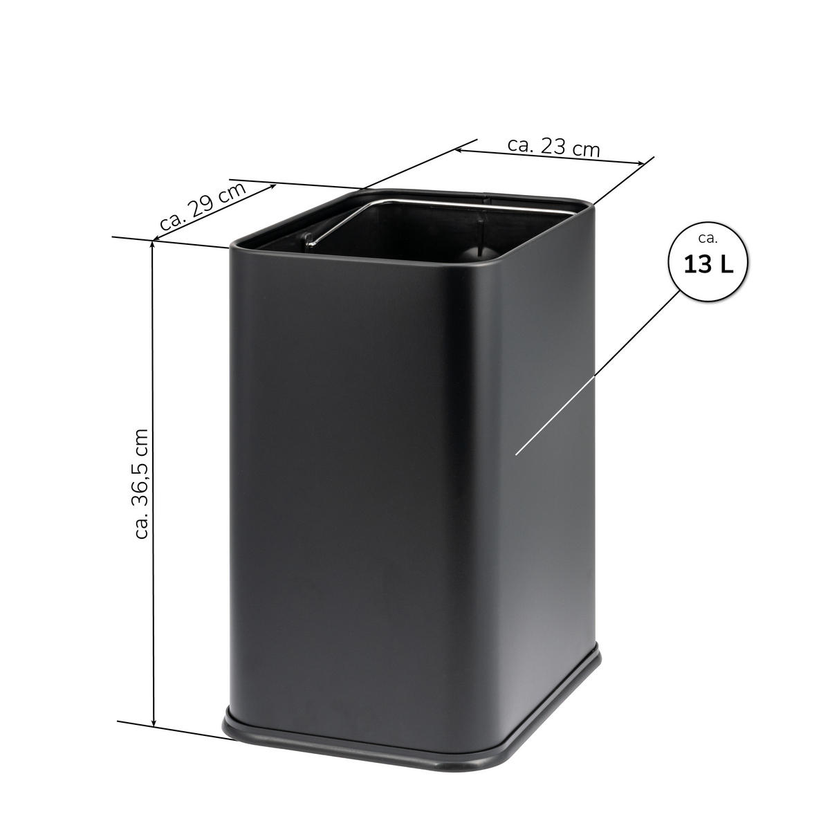 PAPIERKORB Vol. 13 L, offen schwarz - Schwarz, Metall (29/36.5/23cm) - bremermann