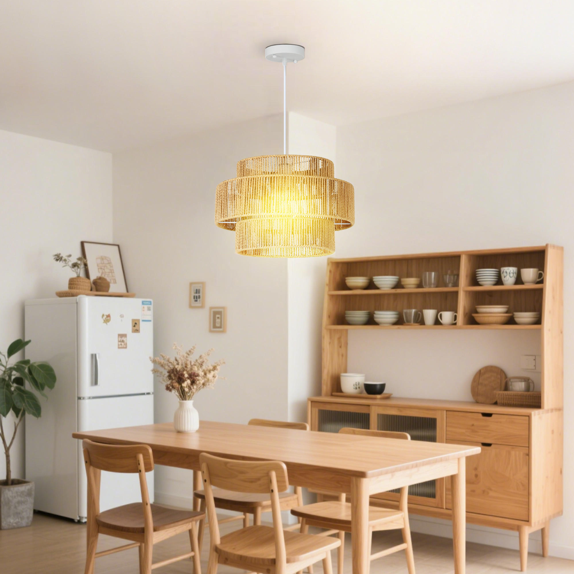 PENDELLEUCHTE Hängelampe mit E27 Fassung, Boho-Stil für Küche Hellbraun - Braun, Metall (40/40/177cm) - HOMCOM