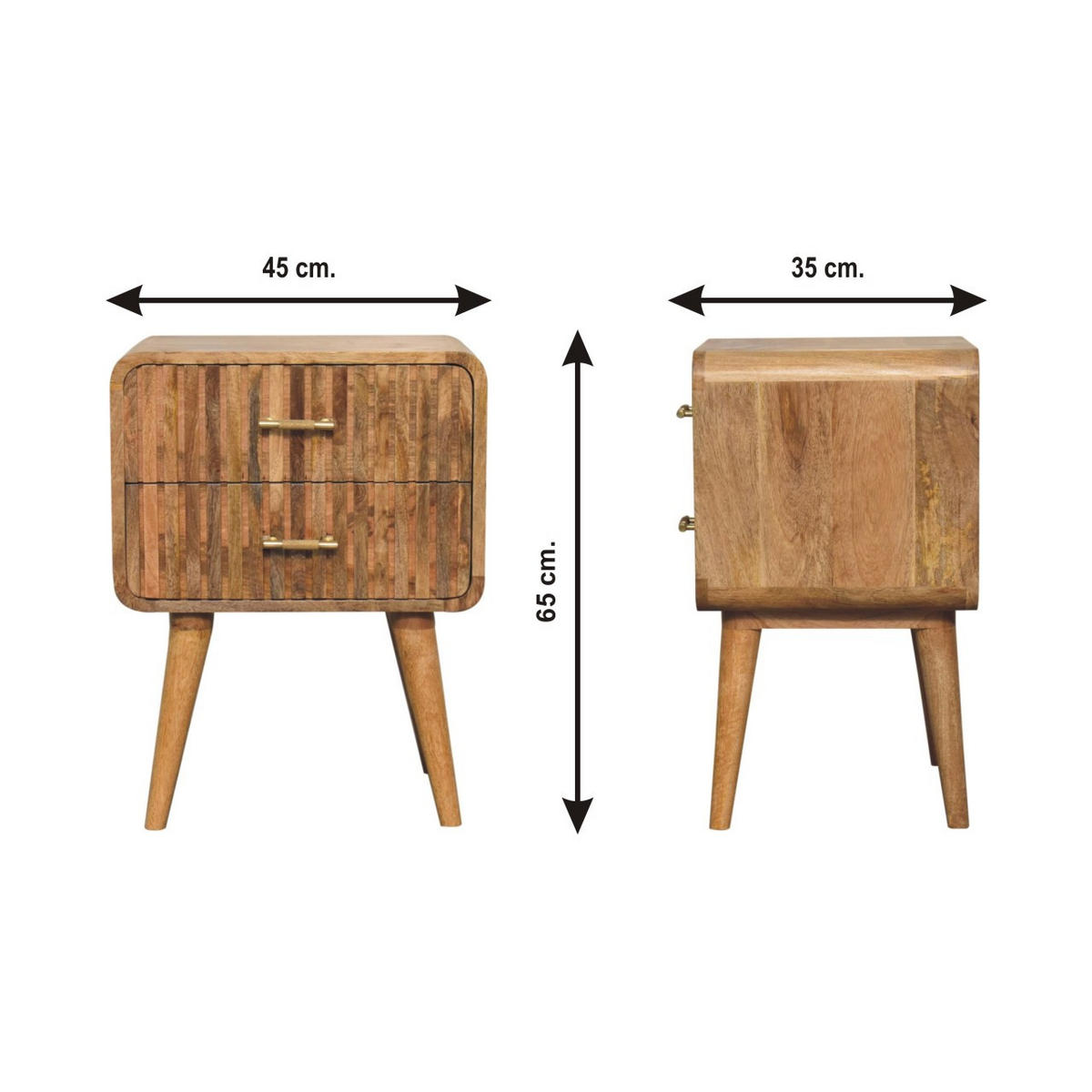 NACHTTISCH T-Bar Riffel, beige - Beige/Messingfarben, Mangoholz/Holz (35/65/45cm) - Artisan Furniture