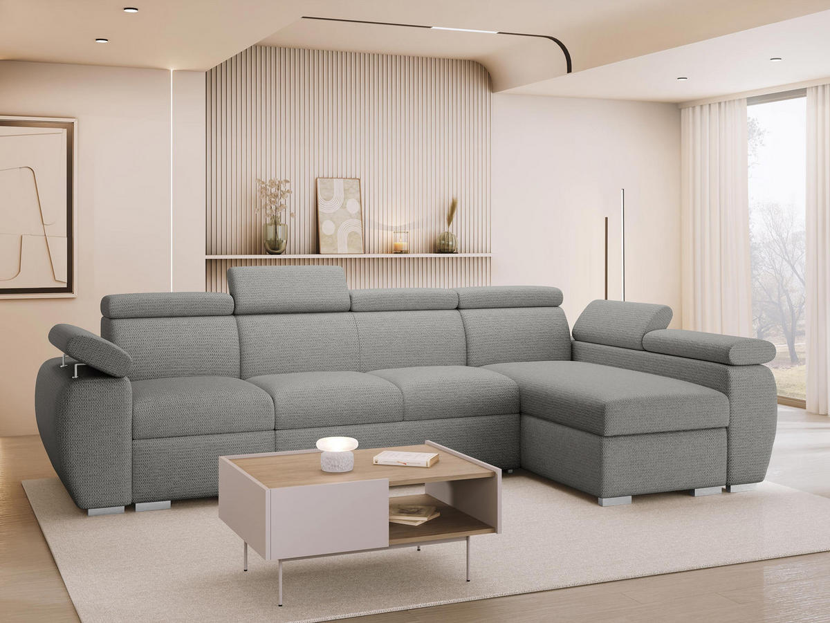 ECKSOFA Boston LCP, Seite: Rechts 1P(65)+2R+LCP - Greige/Silberfarben, Holz/Textil (320/170cm) - MIRJAN24