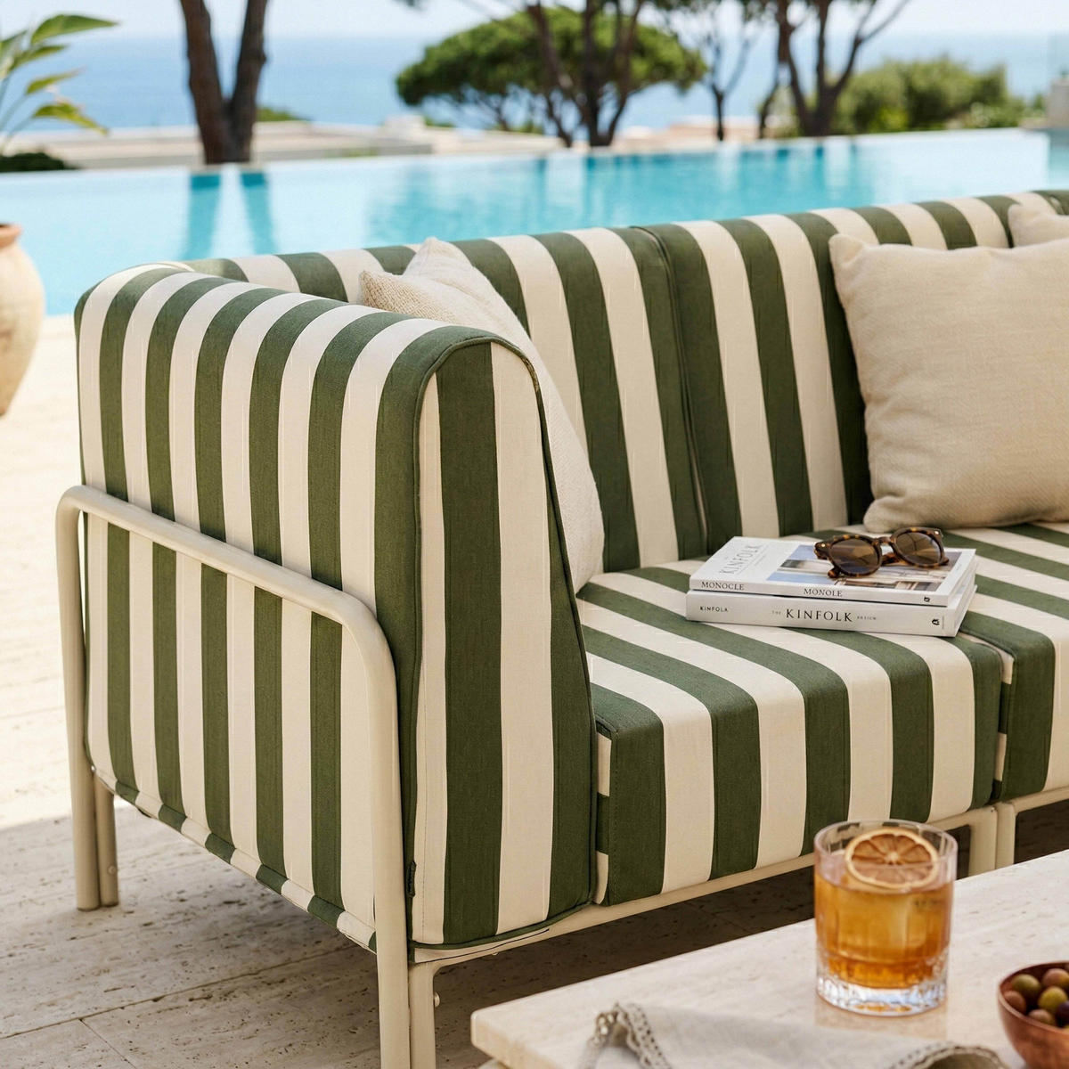 GARTENSOFA mit 3 Sitzplätzen, Khakigrün - Grün, Textil (80/78/216cm) - Oviala