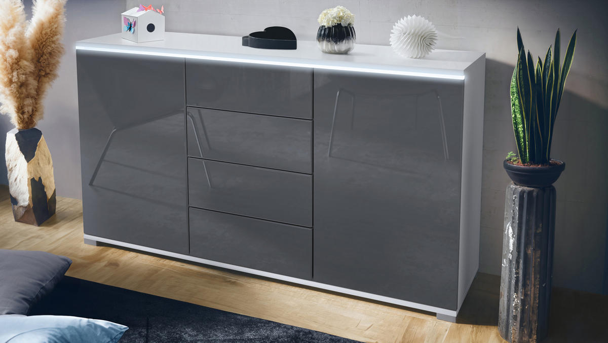 SIDEBOARD Faro Grau Hochglanz - Grau, Holzwerkstoff (138.5/75.5/35cm) - Vladon