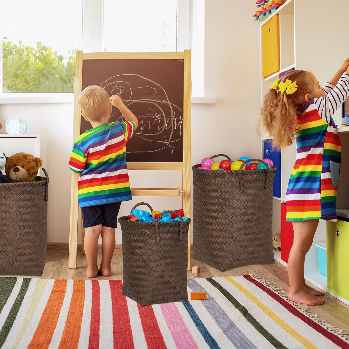 3XWÄSCHEKORB - Multicolor, Kunststoff/Metall (35/36.5/46.5cm) - Relaxdays