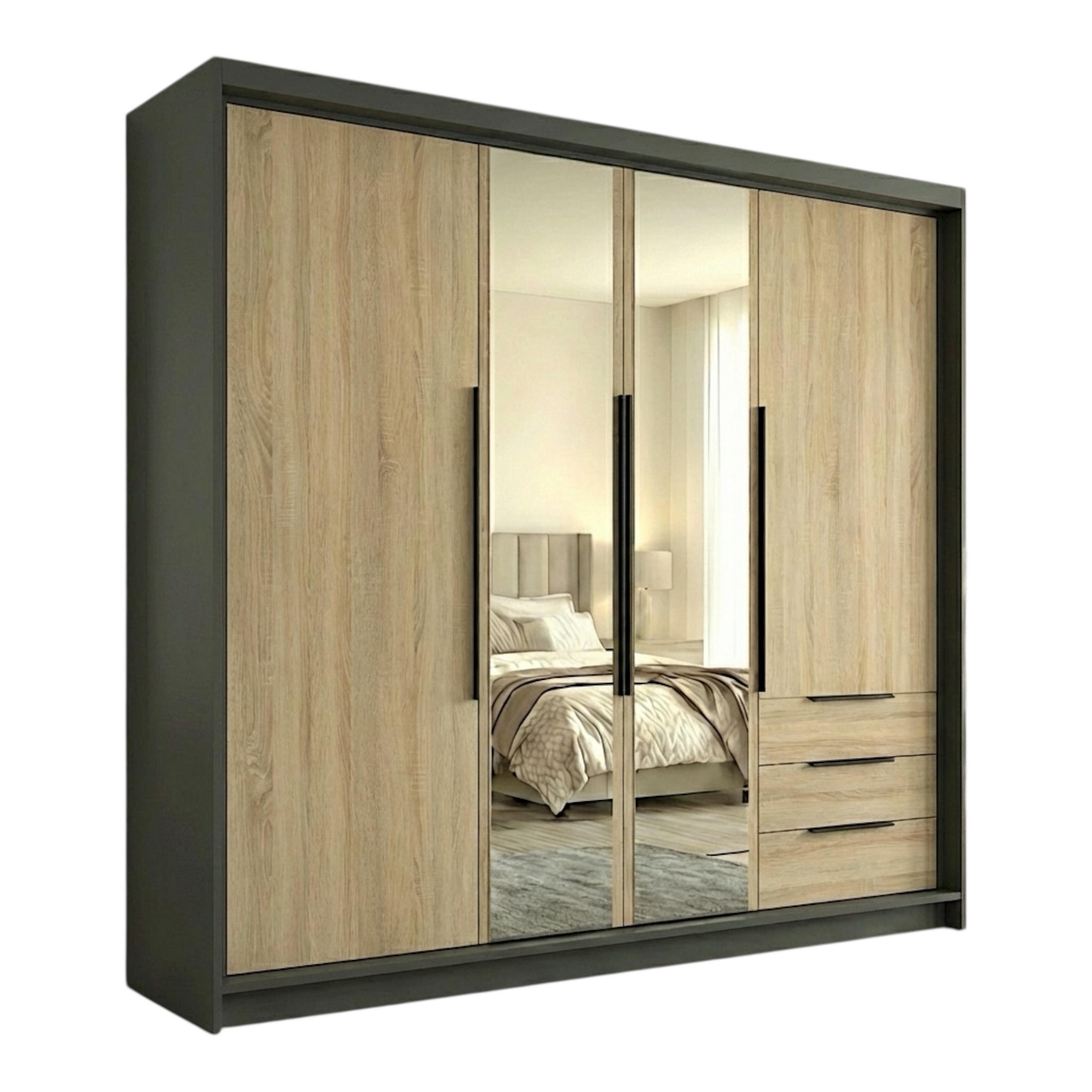 A&J MöbelLand Drehtürenschrank Graphit, Braun, Braun 200x215x59.5 cm