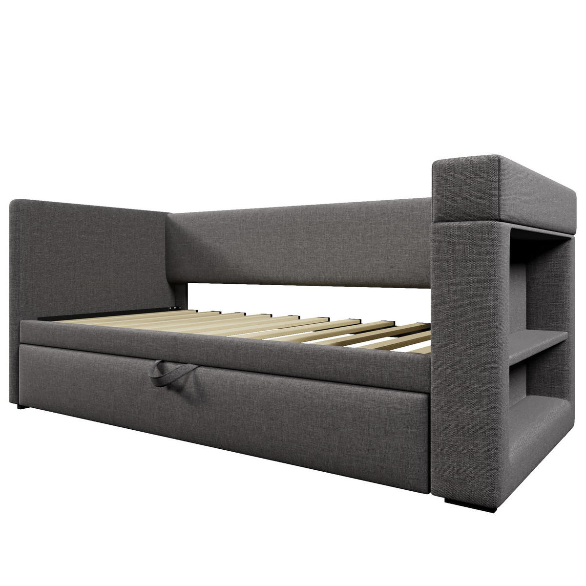 POLSTERBETT 90/190 cm Grau mit Ausziehbett und USB- & Type-C-Anschlüssen - Grau, Textil (90/190cm) - OKWISH