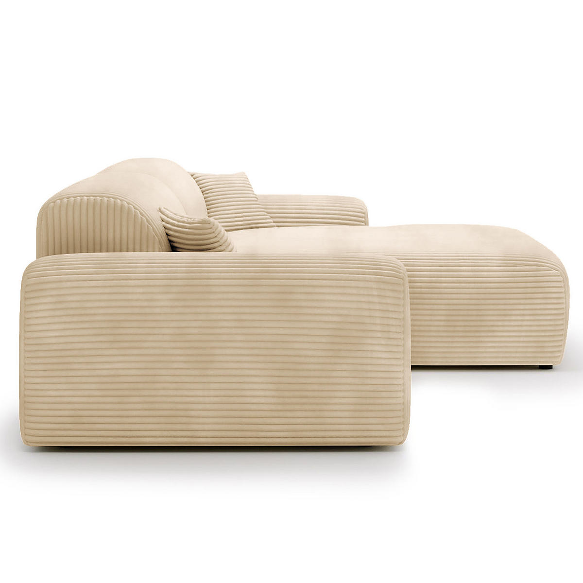 ECKSOFA mit Longchair - Cord - Beige/Schwarz, Kunststoff/Textil (284/178cm) - home24