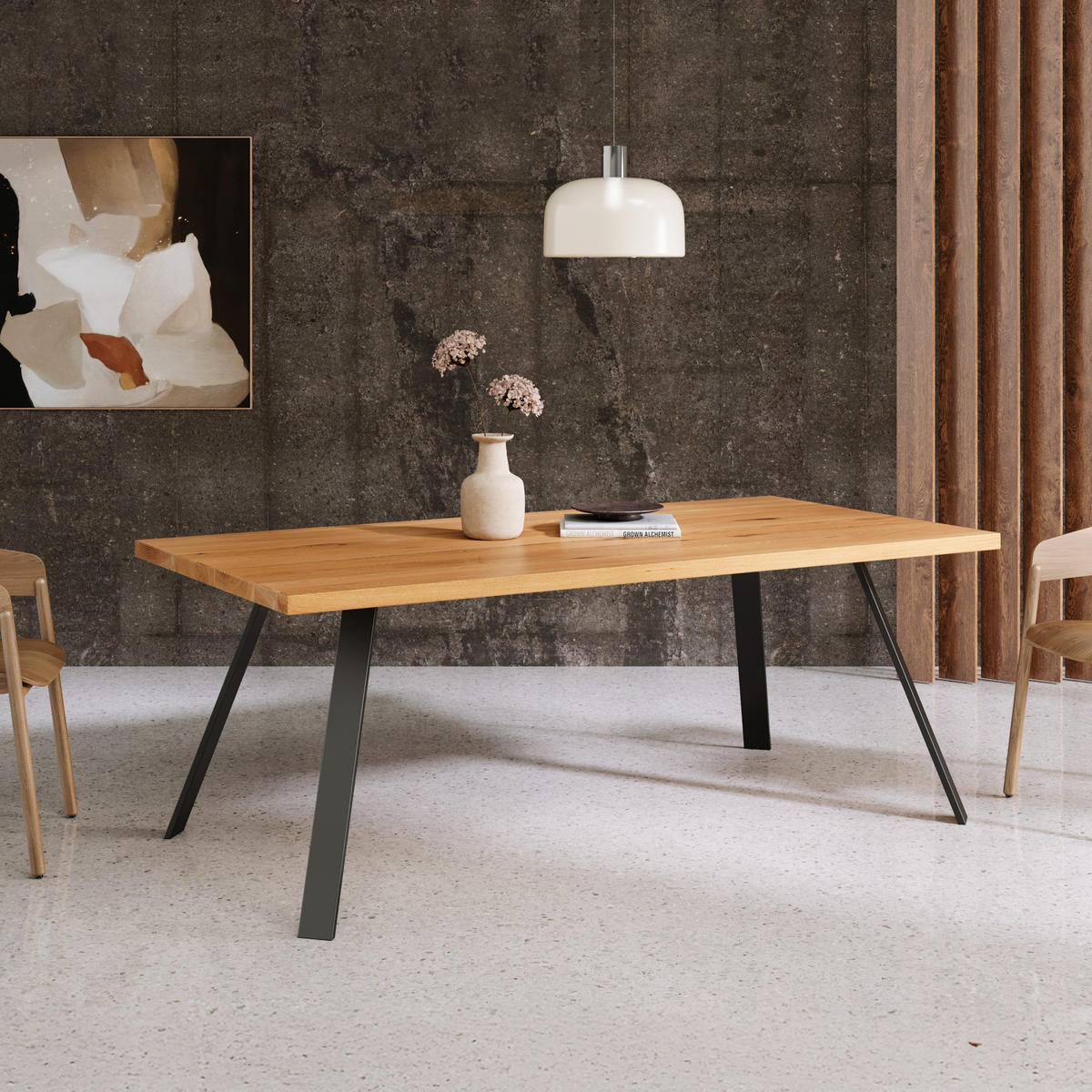 ESSTISCH Lige aus massivem Eichenholz 160x100 cm - Eichefarben/Schwarz, Holz/Metall (160/100/75cm) - Danzz