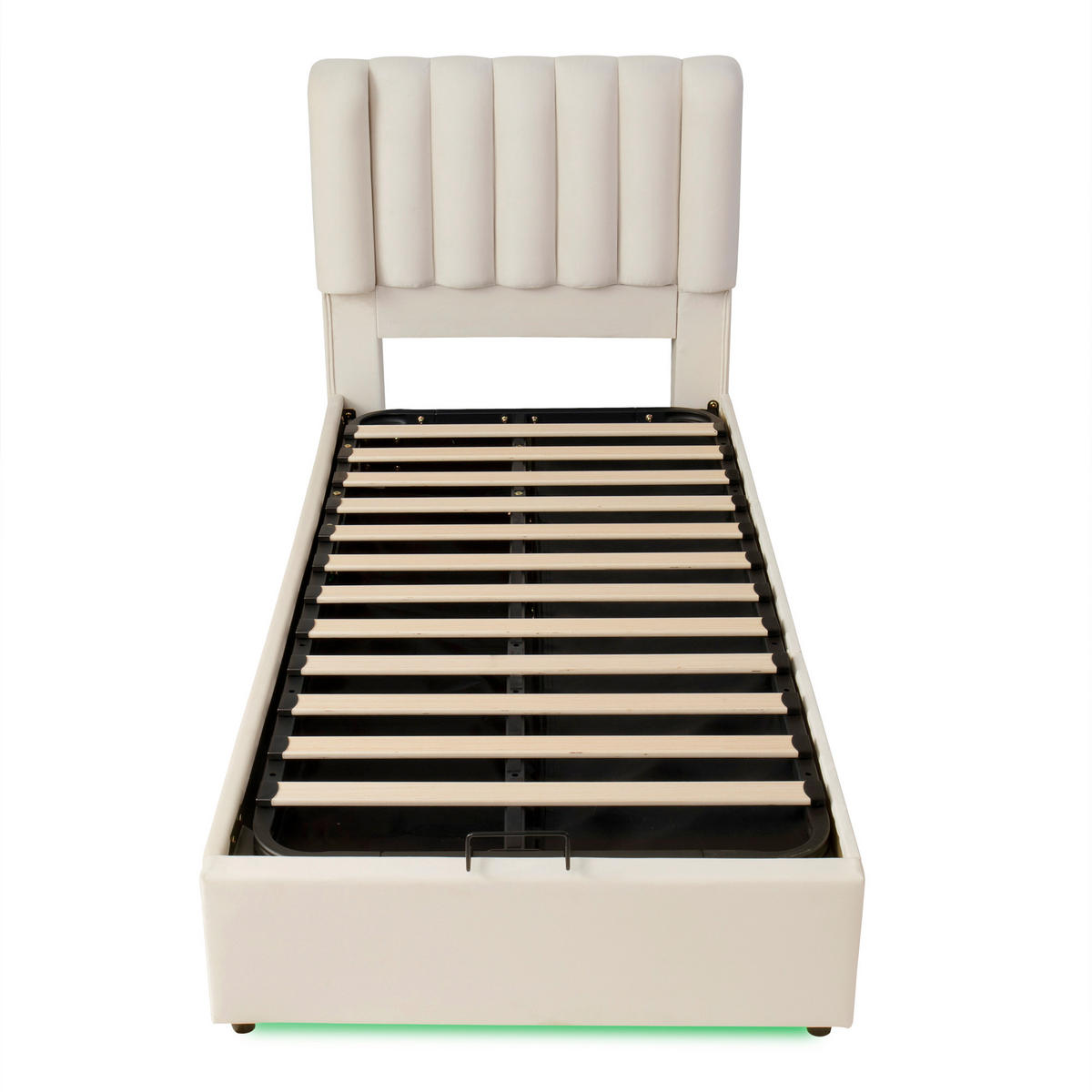 STAURAUMBETT 90/200 cm DE-32718 mit mit hydraulischem Stauraum und LED Beige - Beige, Holzwerkstoff (90/200cm) - ComfortXL