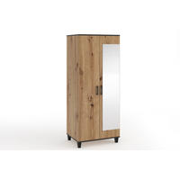 DREHTÜRENSCHRANK Vanessa 80 cm mit Spiegel 2-türig, eiche artisan, schwarz - Weiß Hochglanz/Schwarz, Glas/Kunststoff (80/193/56cm) - Margaret Hadas24