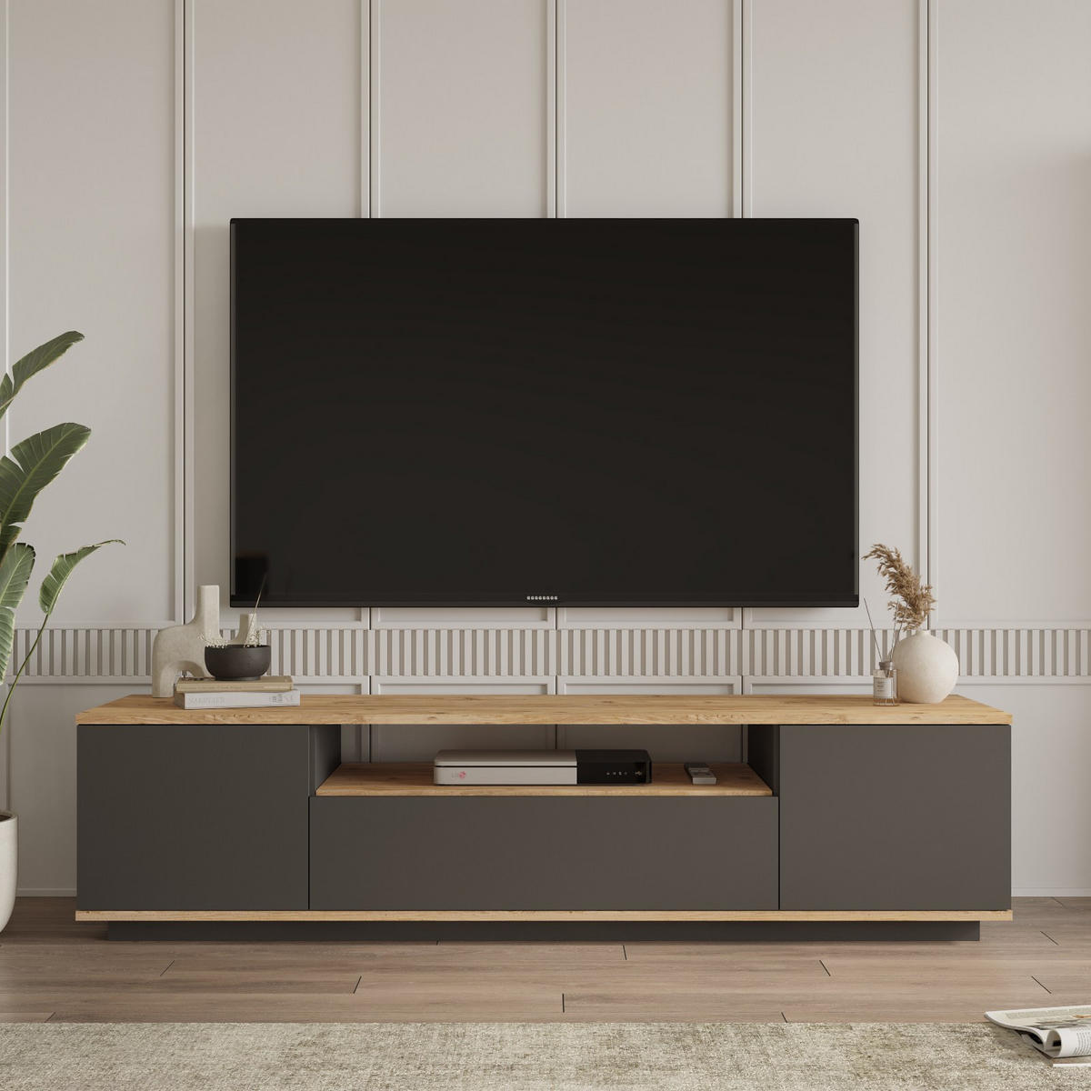 TV-MÖBEL FR7 Kiefer Atlantik-Anthrazit - Anthrazit/Kieferfarben, Holzwerkstoff (180/44/44cm) - Habitat Garten