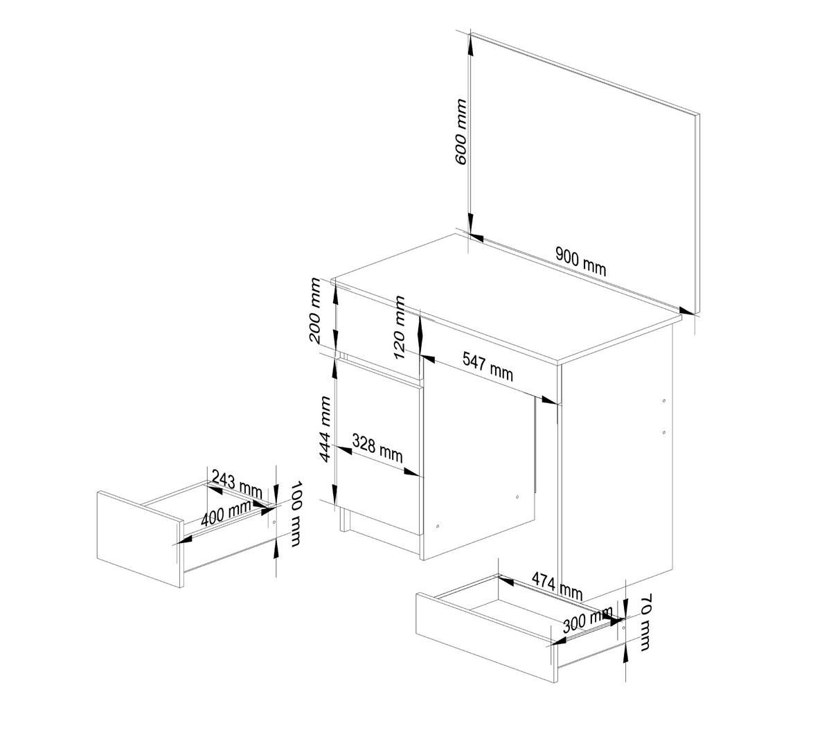MĂSUȚĂ de machiaj cu oglindă - alb, compozit lemnos (90/142/50cm) - RAUMHIRSCH FURNITURE