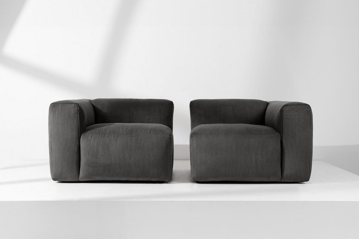 2-SITZER-MODULSOFA BUFFO mit extrem weicher und bequemer Sitzfläche, Kordstoff, grau - Grau, Textil (210/73/96cm) - KONSIMO®