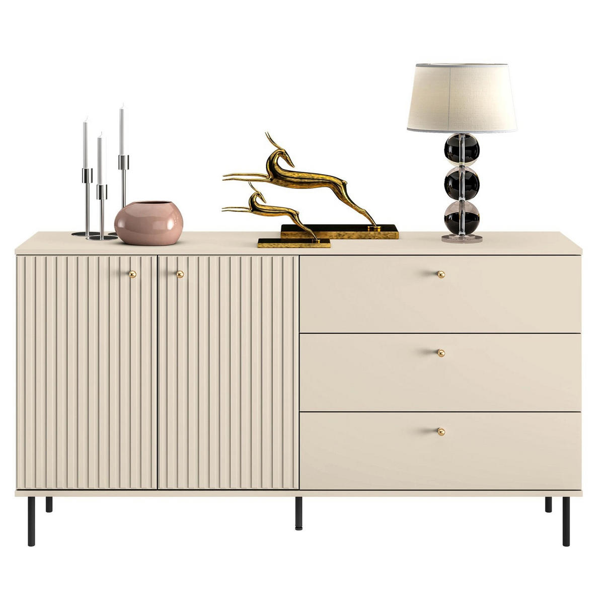 SIDEBOARD CALETTO Beige 160 cm - Beige/Goldfarben, Holzwerkstoff/Metall (160/84.8/40cm) - Selsey