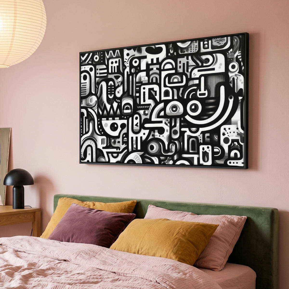 LEINWAND Bilder mit Rahmen - Symbole - Abstrakt - Grafik - Schwarz - 120x80 - Schwarz, Textil (120/80cm) - MuchoWow
