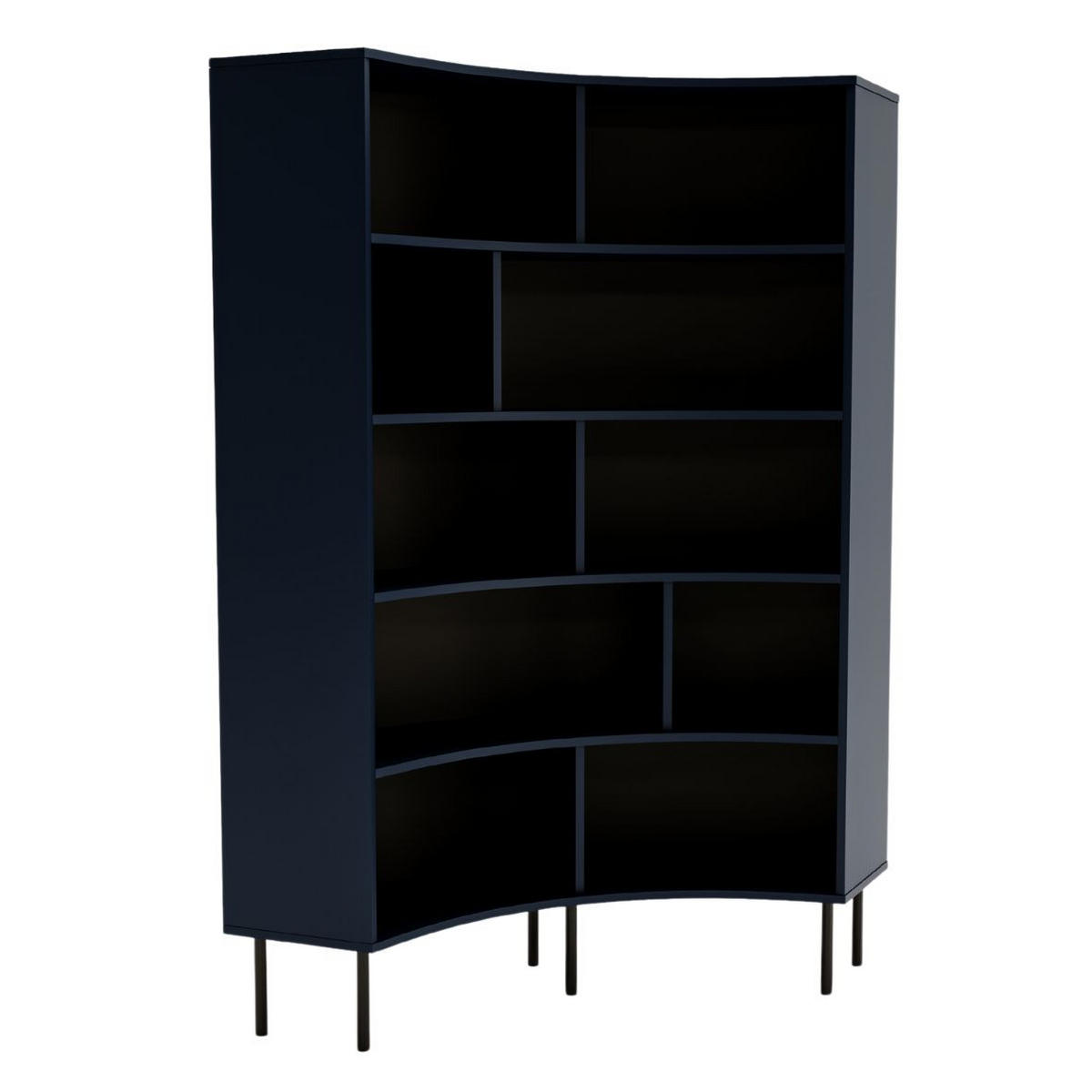 BÜCHERREGAL Horn, Marinblau, Bogenform, 10 Fächern - Schwarz/Dunkelblau, Holzwerkstoff/Metall (100/181/32cm) - Skandica