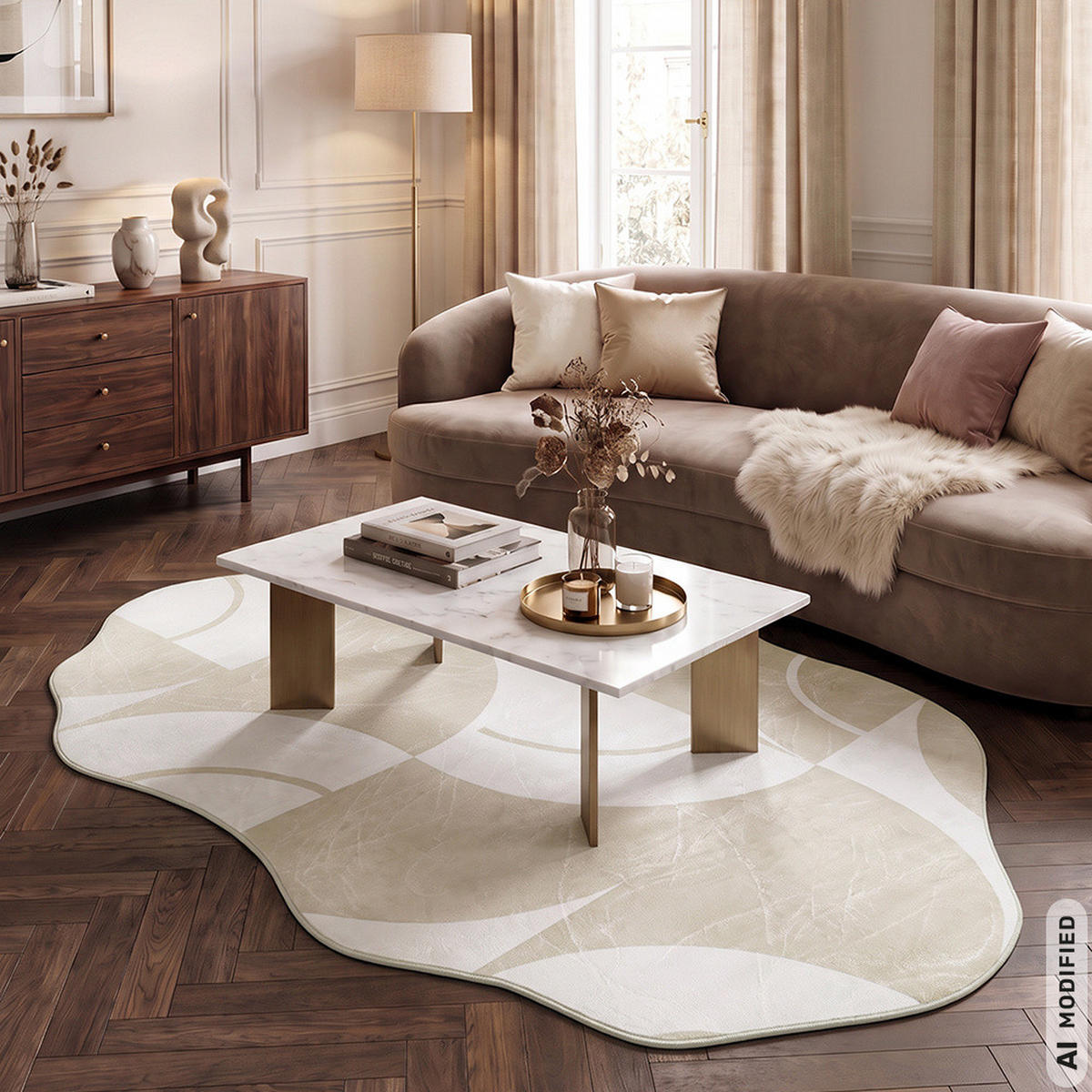 TEPPICH Mirano Mena Mazovia Unregelmäßige Form 120x160cm Creme Abstrakt Kurzflor - Creme, Textil (120/160cm) - Mazovia