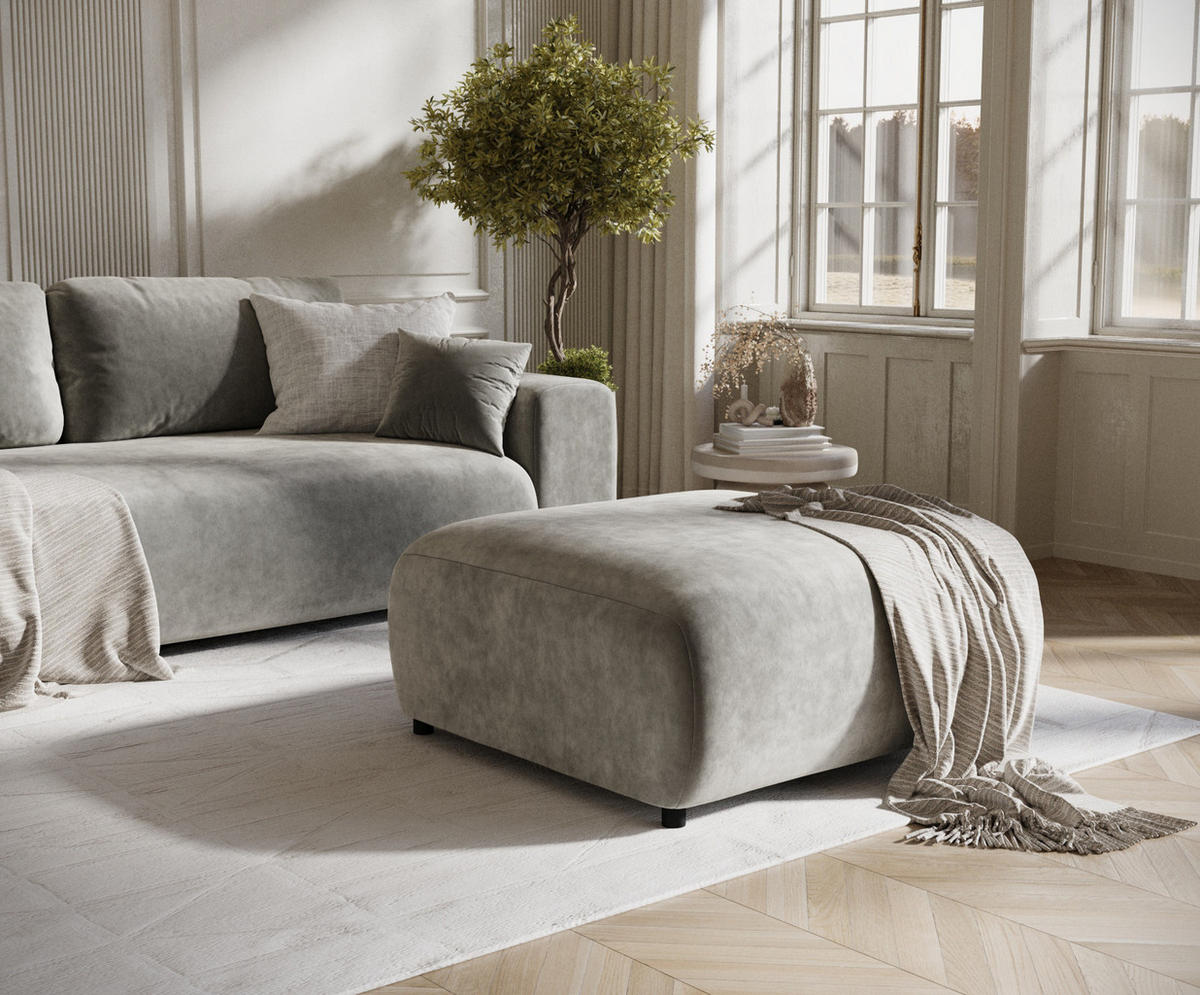 POUF S Zanzibar Grau Samtstoff - Schwarz/Grau, Holz/Holzwerkstoff (88/37/88cm) - Maison de Reve