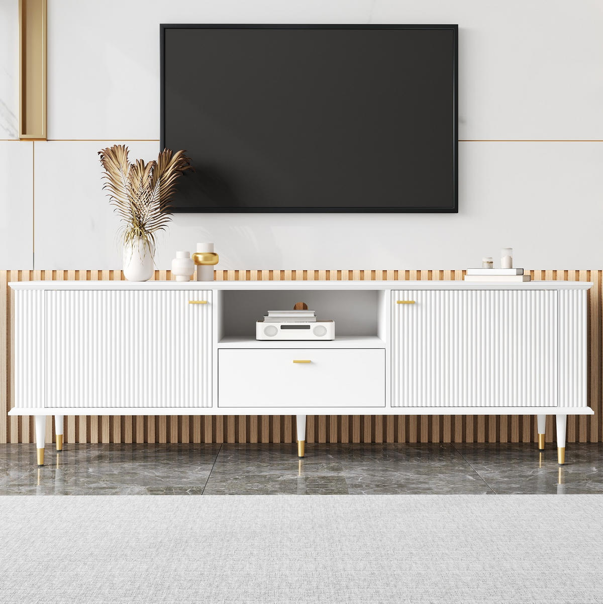 TV-LOWBOARD 170/36/54 cm weiß aus MDF mit Soft-Close und Kabelöffnungen - Weiß, Holzwerkstoff (36/54/170cm) - OKWISH
