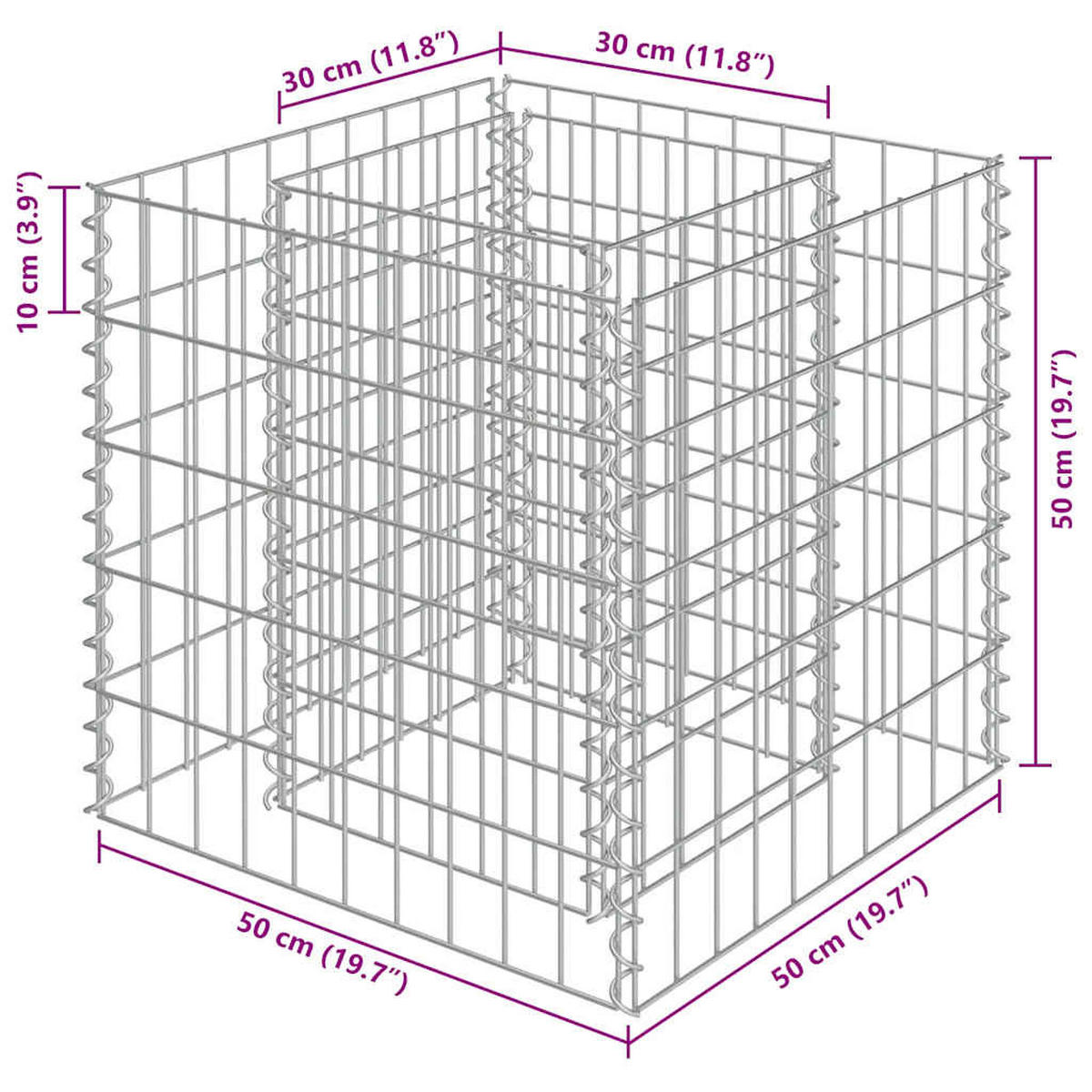 GABIONEN-HOCHBEET Verzinkter Stahl 50/50/50 Cm - Silberfarben, Metall (50/50/50cm) - vidaXL