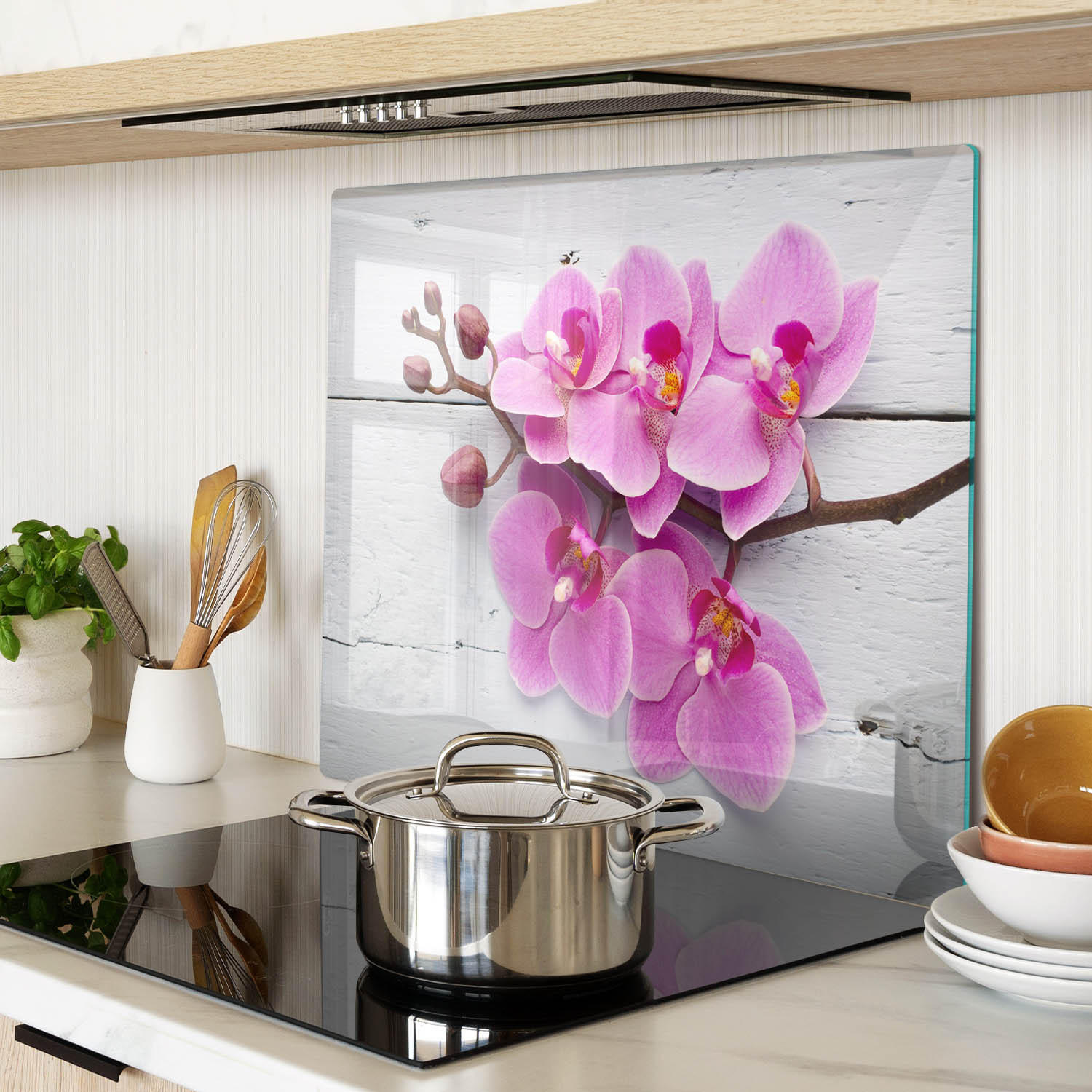 GLASPLATTE 60x52 cm Orchidee auf Holz - Pink, Glas (60/0.4/52cm) - TULUP