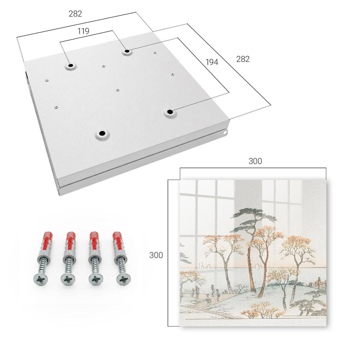 SCHLÜSSELBOX Weiß 30x30 cm – Türöffnung nach rechts - Japanische Landschaft - Beige, Metall (30/30/5cm) - TULUP