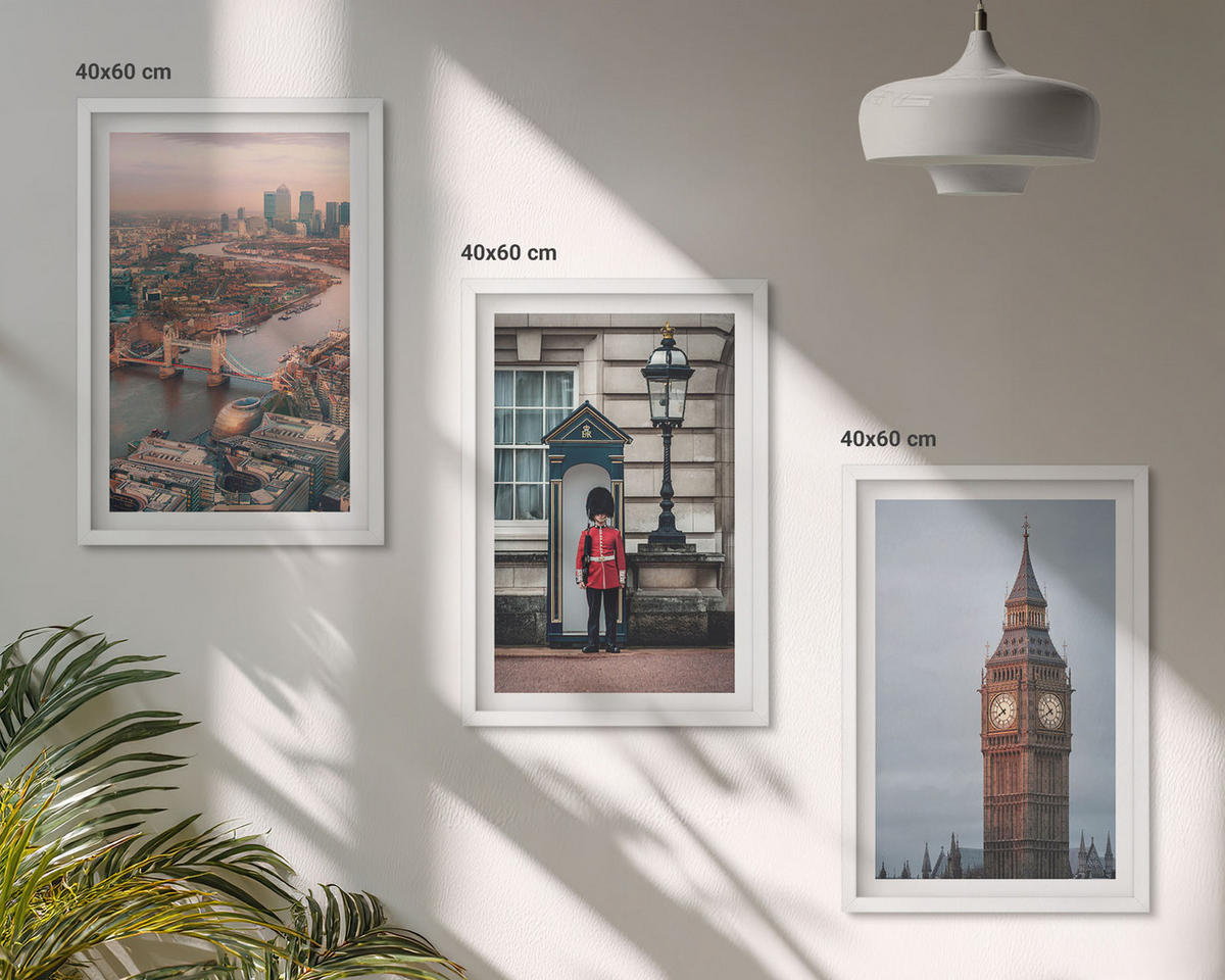 WANDBILDER 3er-Set - 40x60 cm Weißer Rahmen - London Bridge Guardian Big Ben - Weiß, Kunststoff (40/60cm) - ArtPrintCave