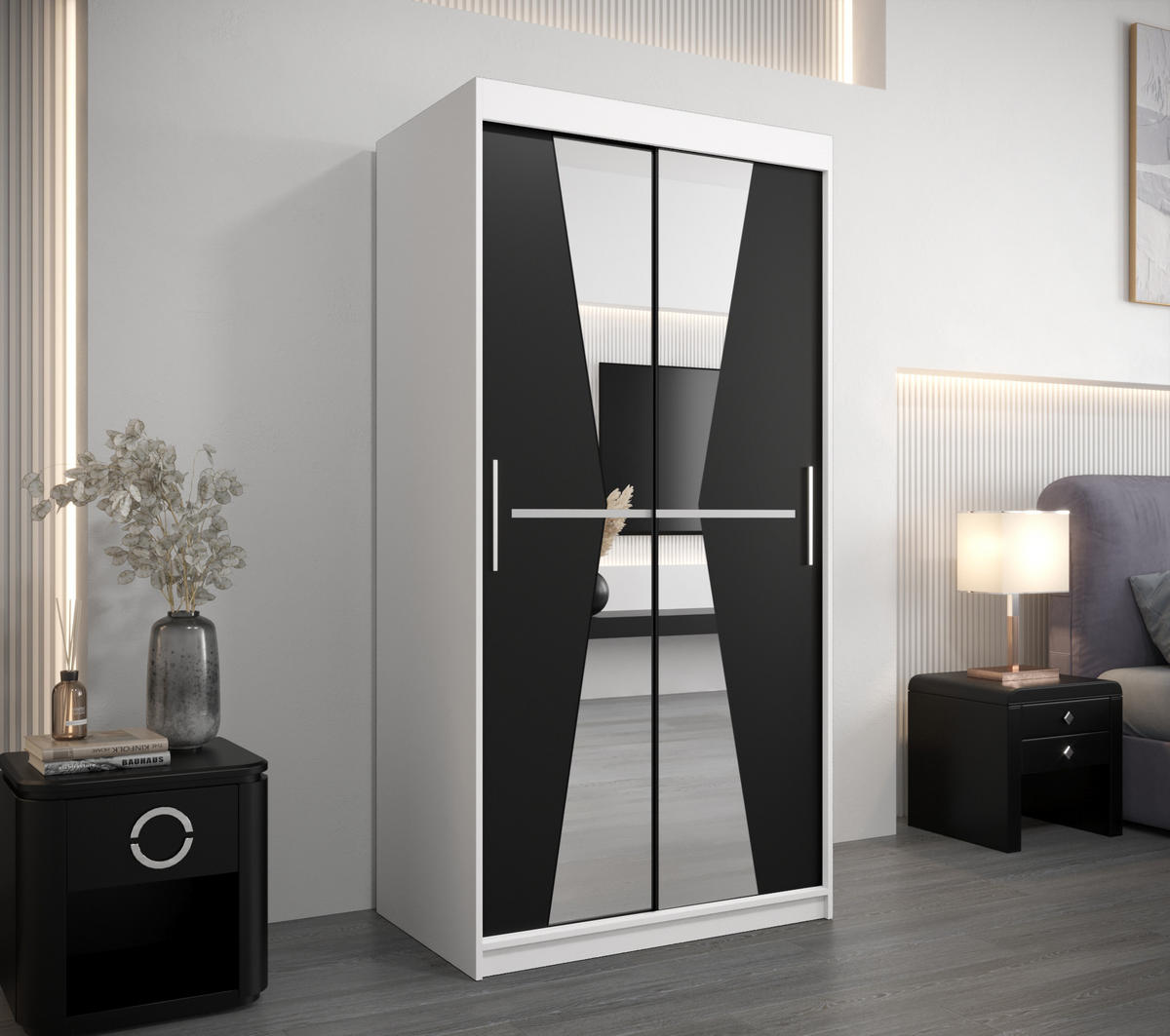 SCHWEBETÜRENSCHRANK 200/100/62 2-türig - Silberfarben/Schwarz, Holz/Kunststoff (100/200/62cm) - Abiks Möbel