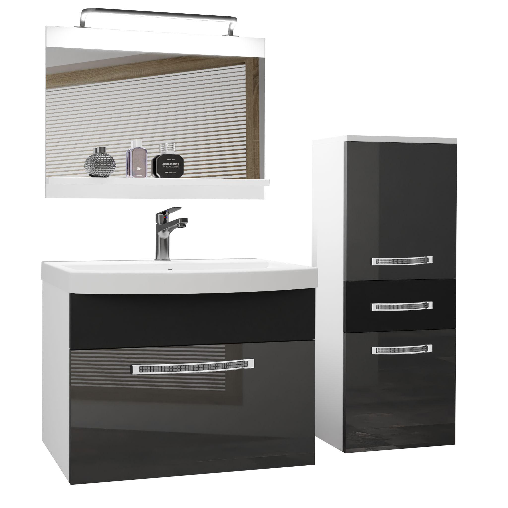 BADMÖBEL Badezimmer Silber / Schwarz - Schwarz/Grau, Holz (100/81/40cm) - B BELINI GROUP