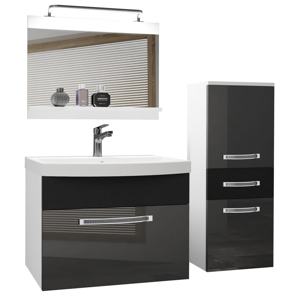 BADMÖBEL Badezimmer Silber / Schwarz - Schwarz/Grau, Holz (100/81/40cm) - B BELINI GROUP