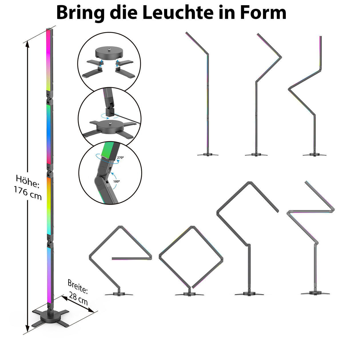 LED-STEHLAMPE - RGBIC mit faltbarem Design und Musiksteuerung für modernes Ambiente im Wohnzimmer und Schlafzimmer - Weiß, Kunststoff (28/28/176cm) - Northpoint