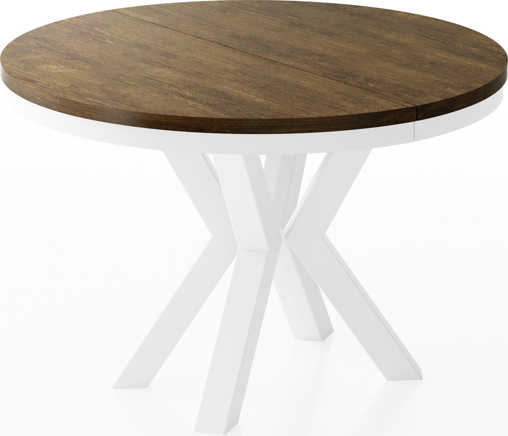 ESSTISCH Clara Weiß runder ausziehbarer, Lefkas Eiche 120-200/120/76 cm - Alteiche/Weiß, Holzwerkstoff/Metall (120/120/76cm) - WFL GROUP