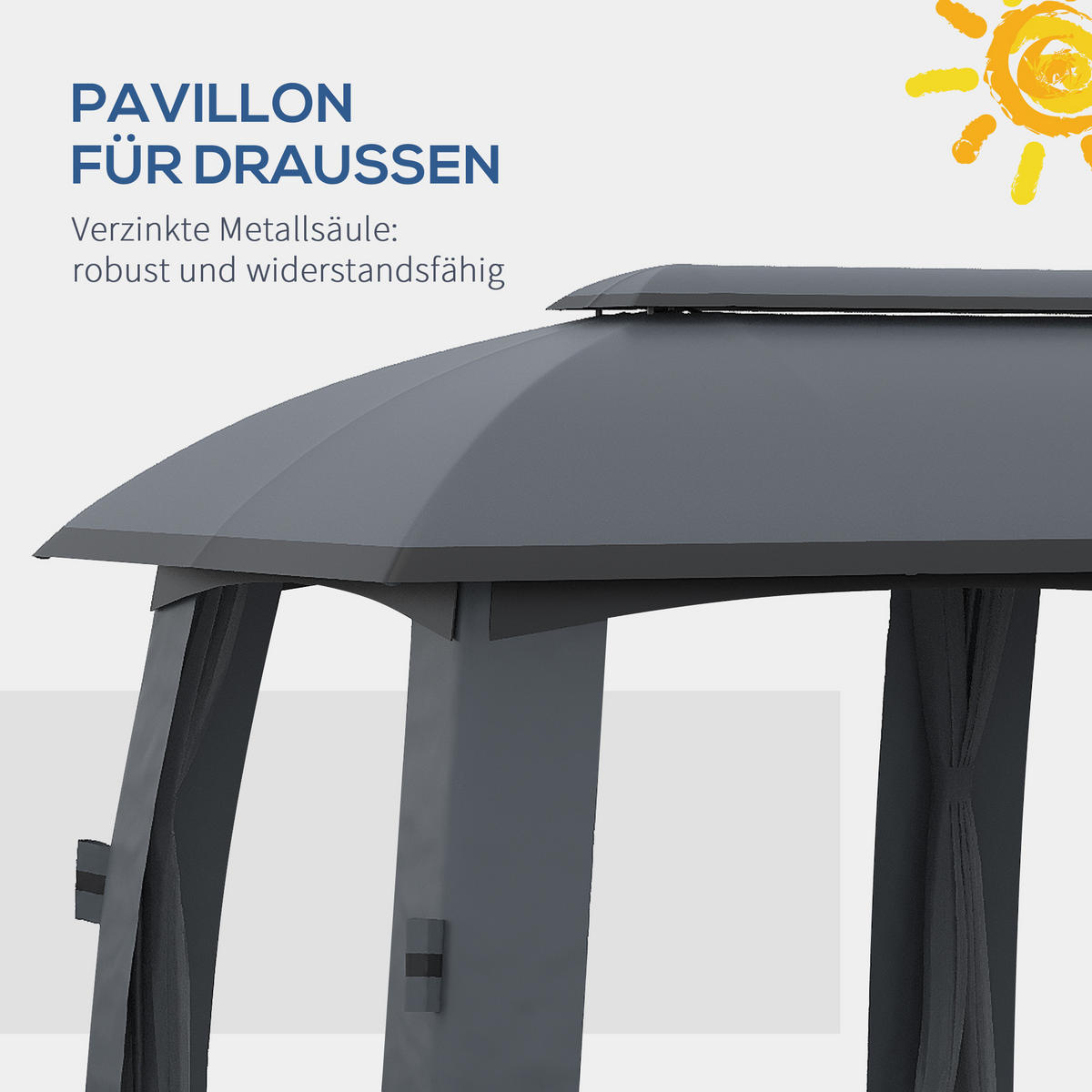 PAVILLON, Dunkelgrau, Galvanisiertes Metall, Polyester, Nylon - Dunkelgrau, Metall (600/278/300cm) - Outsunny