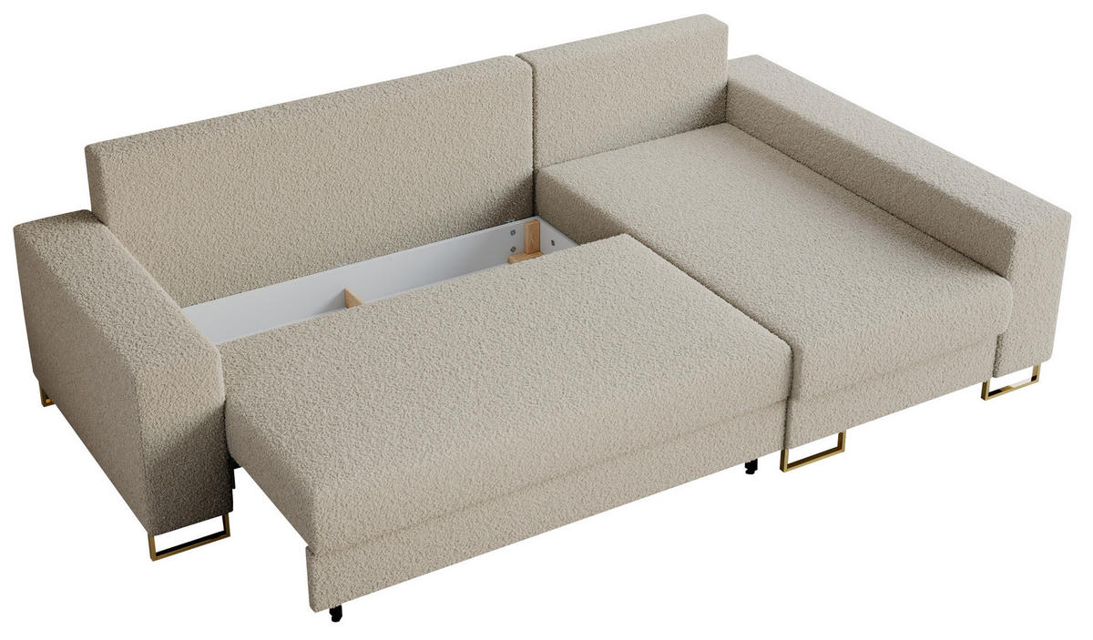 ECKSOFA Dorian Boucle Beige - Beige/Goldfarben, Textil/Metall (242/138cm) - MKS