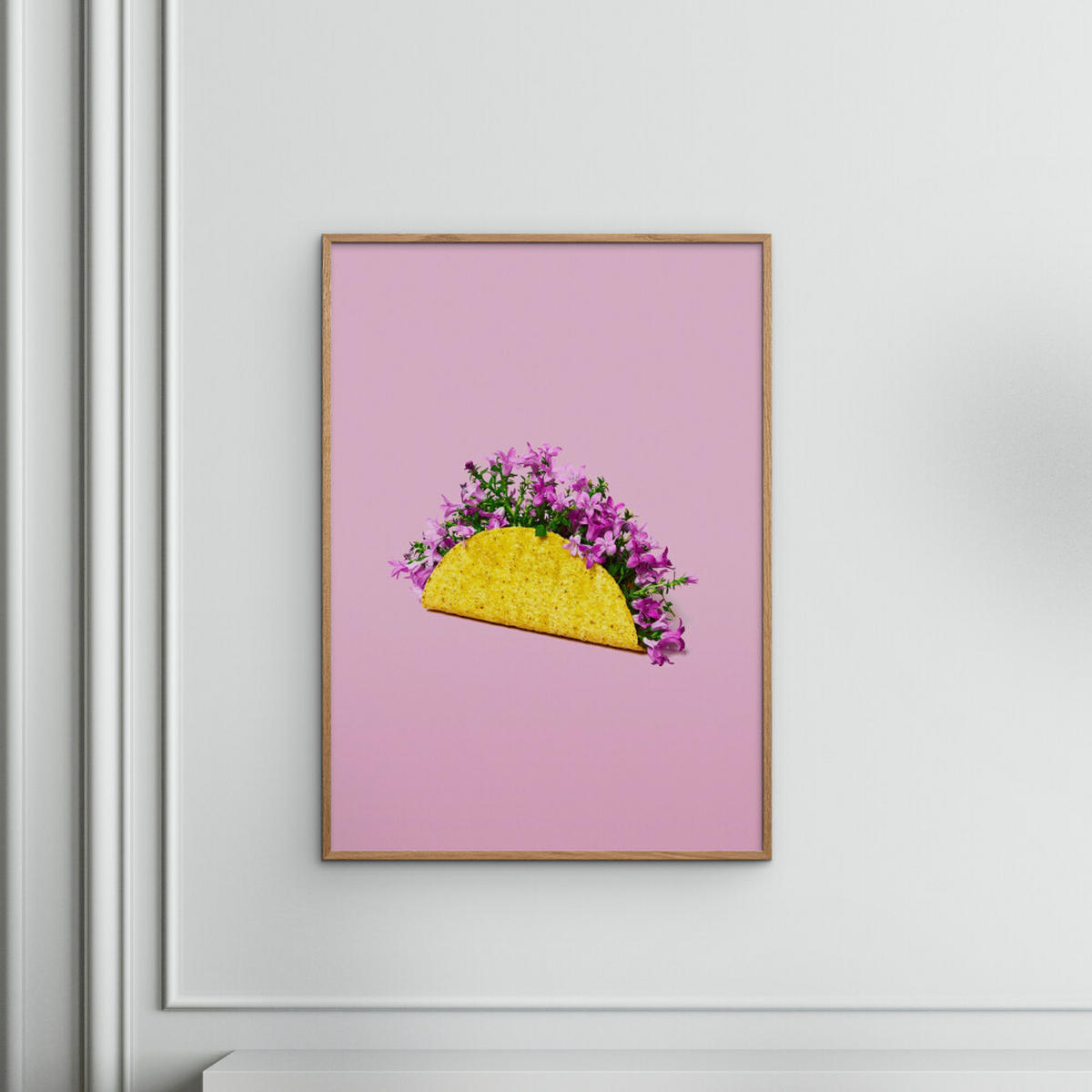 POSTER mit Rahmen Supermercat - Flower taco - Pink/Eichefarben, Holz/Papier (50/70cm) - Poster&Frame